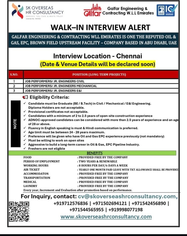 Walk in interview - galfar engineering and contracting ( abu dhabi)