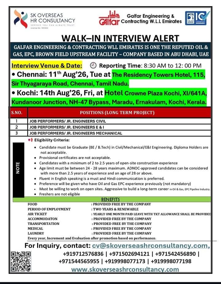 Walk-In Interview: Galfar Engineering UAE Recruitment Drive 2026