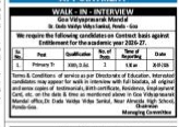 Walk-in Interview Notice for Primary Teacher at Goa Vidyaprasarak Mandal