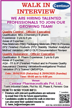 Walk-In Interview: Quality Control & Quality Assurance Roles