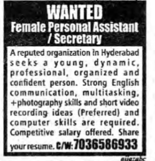 WANTED FEMALE ASSISTANT