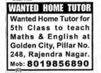 WANTED HOME TUTOR