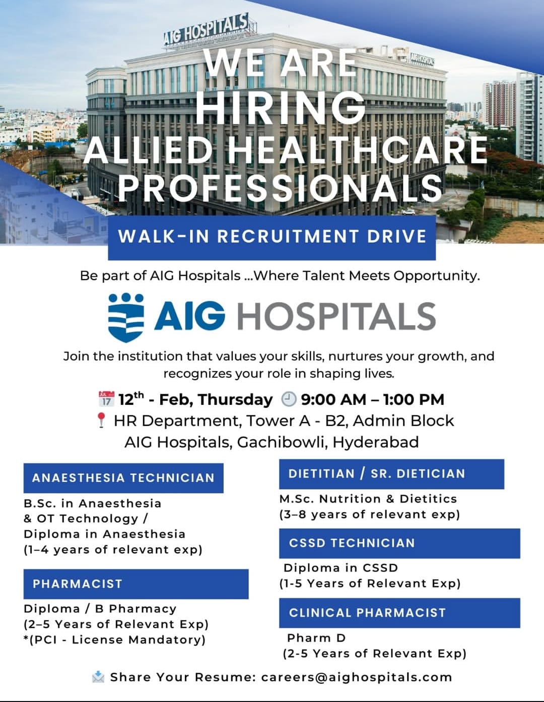 We are hiring allied health care professionals