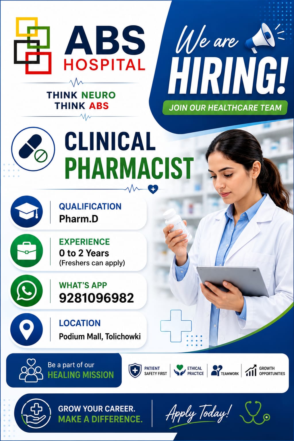 We are hiring for ABS HOSPITAL