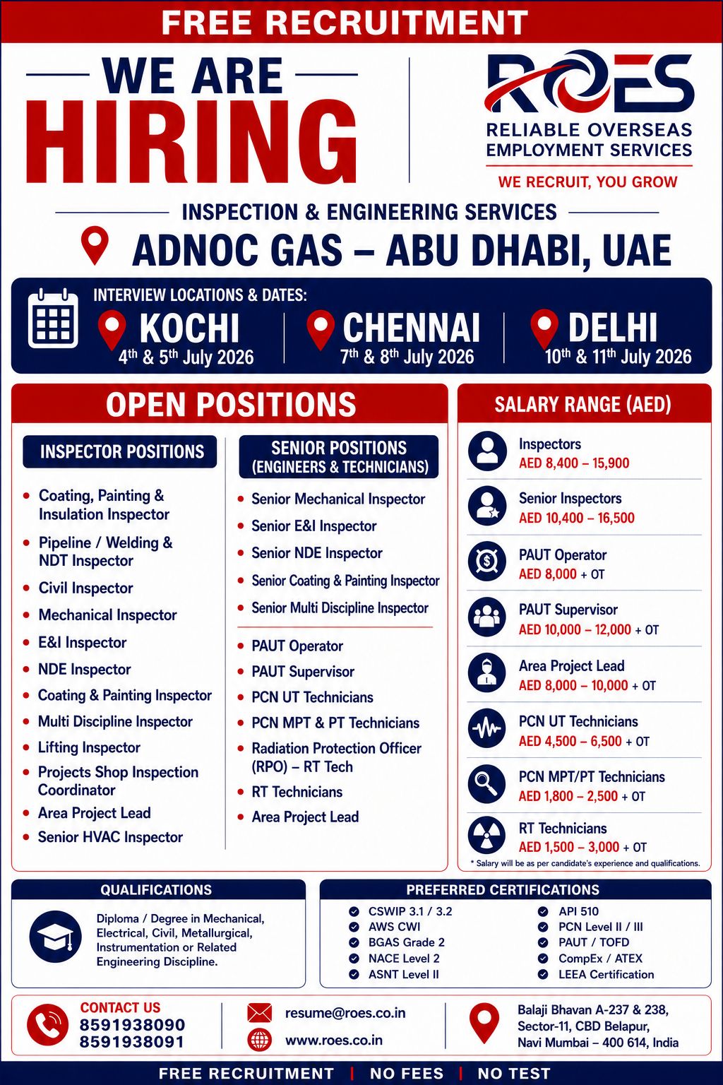 We are hiring for abu dhabi