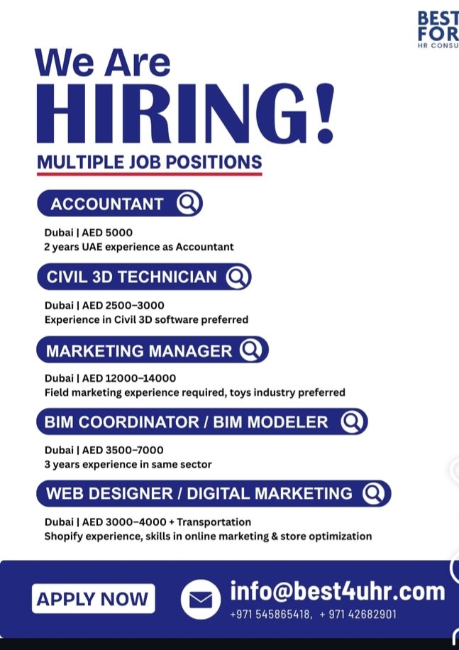 We are Hiring multiple job position