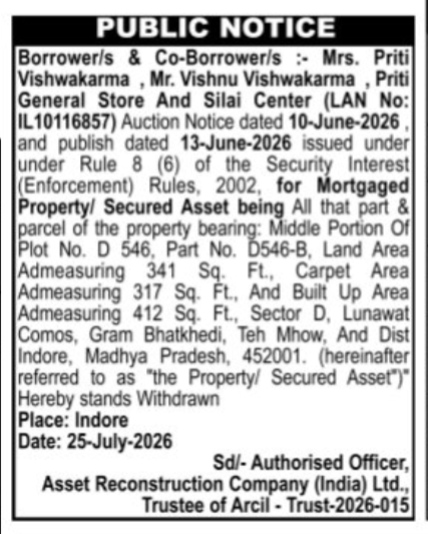 Withdrawal of Property Auction Notice