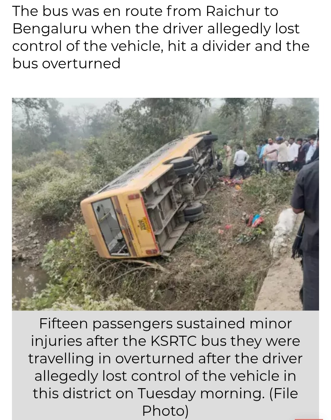 15 Passengers Sustain Injuries after KSRTC Bus Overturns in Chitradurga