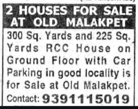 2 HOUSES FOR SALE AT OLD MALAKPET