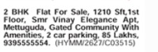 2BHK FLATS FOR SALE AT METTUGUDA