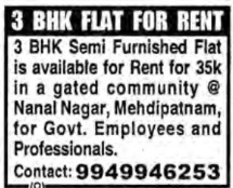 3BHK FLAT FOR RENT