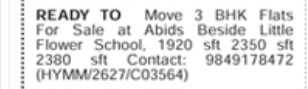 3BHK FLATS FOR SALE AT ABIDS