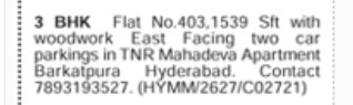 3BHK FLATS FOR SALE AT BARKATHPURA