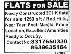 3BHK FLATS FOR SALE AT RED HILLS