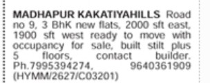 3BHK NEW FLATS AT MADHAPUR