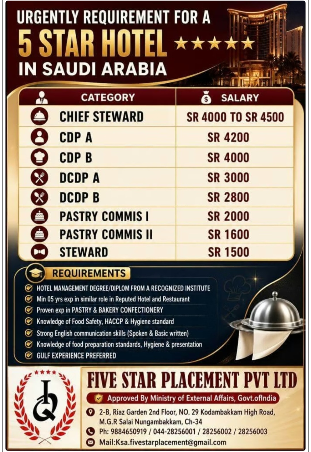 5 STAR HOTEL REQUIREMENT FOR SAUDI ARABIA