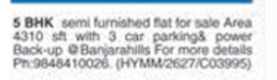 5BHK SEMI FURNISHED FLAT FOR SALE AT BANJARA HILLS