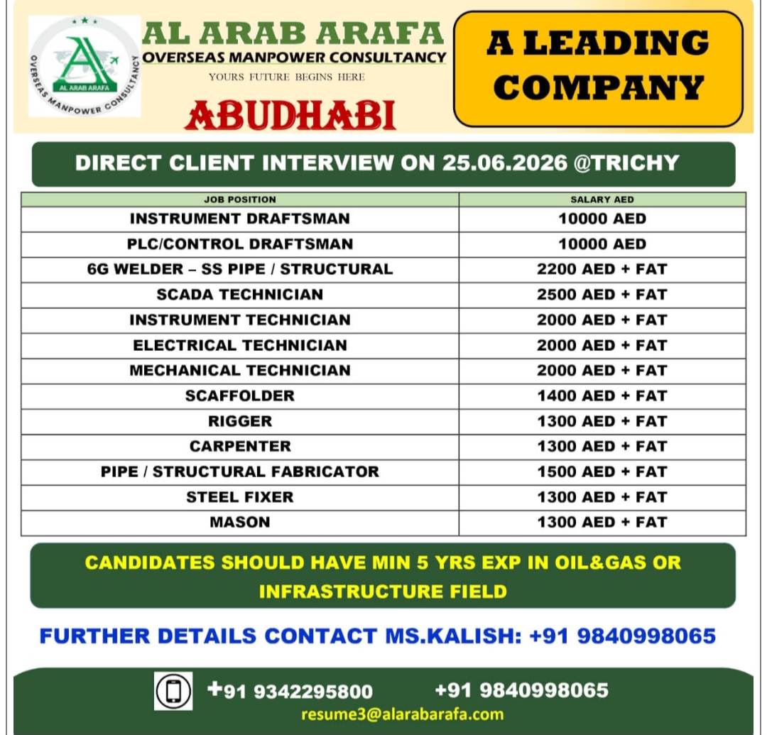 A LEADING COMPANY HIRING FOR ABU DHABI