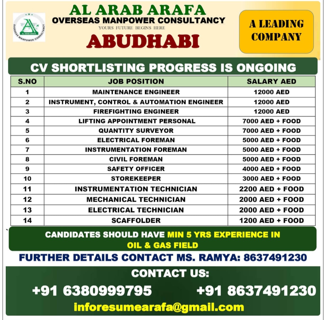 A leading company  is hiring for Abu Dhabi