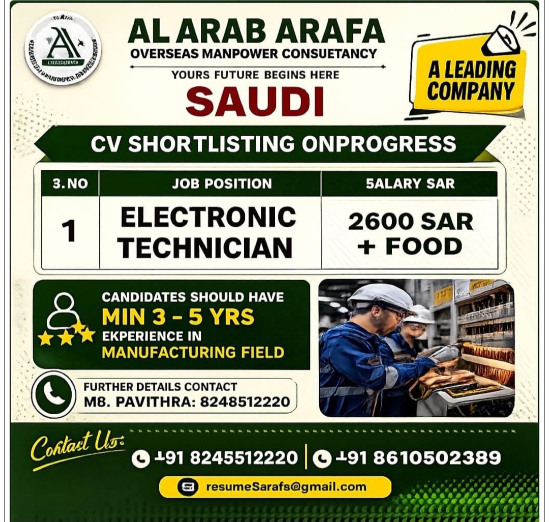 A LEADING COMPANY IS HIRING FOR SAUDI ARABIA