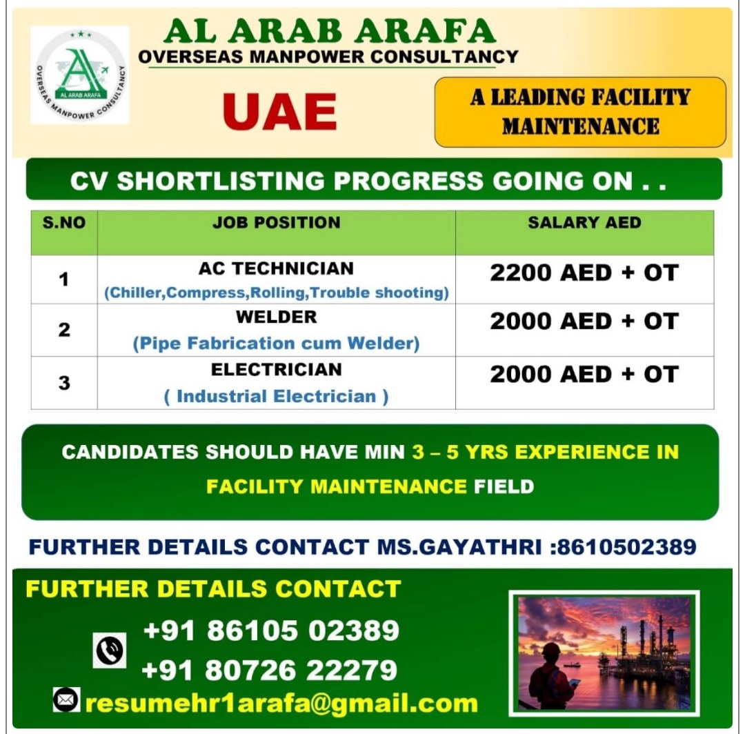 A LEADING FACILITY MAINTENANCE IS HIRING AT UAE