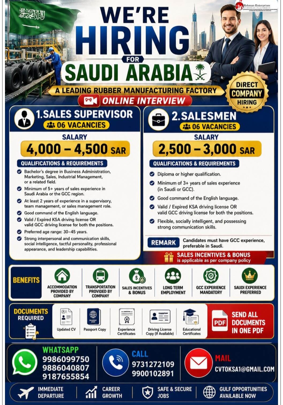 A LEADING RUBBER MANUFACTURING FACTORY IS HIRING FOR SAUDI ARABIA