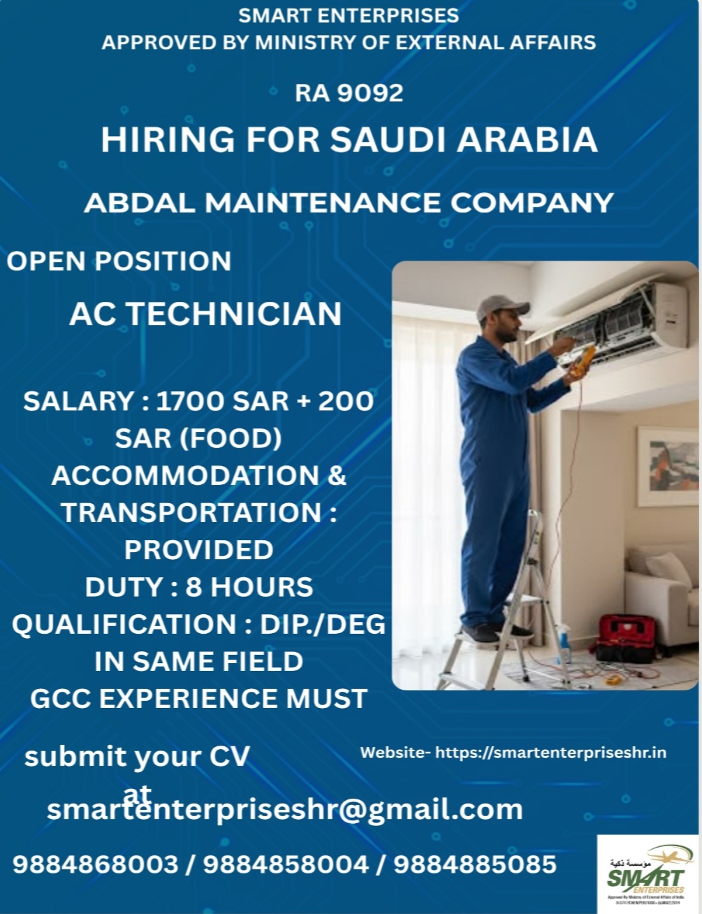 ABDAL MAINTENANCE COMPANY IS HIRING FOR SAUDI ARABIA