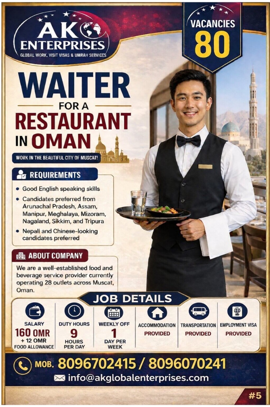 AK ENTERPRISE IS HIRING WAITER