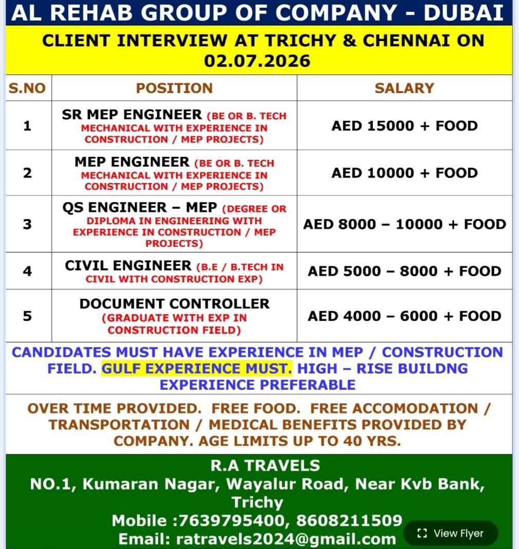 AL REHAB GROUP OF COMPANY IS HIRING FOR DUBAI