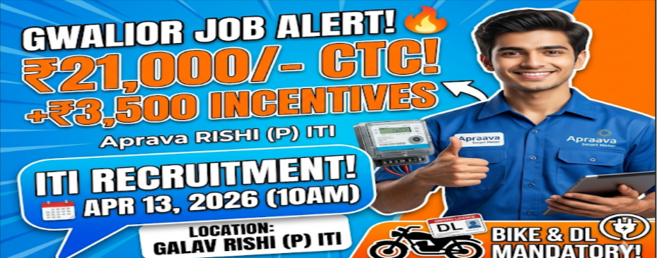 Apraava smart meter Company Recruitment 2026, ITI Jobs in Gwalior ,MP