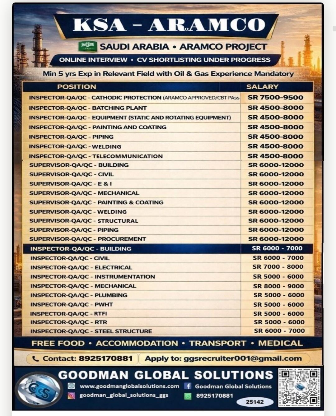 ARAMCO PROJECT IS RECRUITMENT FOR KSA