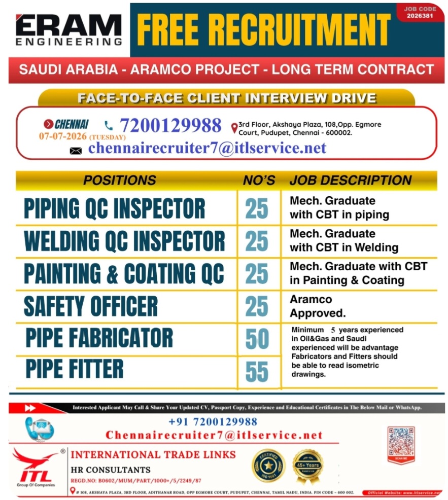 ARAMCO PROJECT LONG TERM RECRUITMENT FOR SAUDI ARABIA