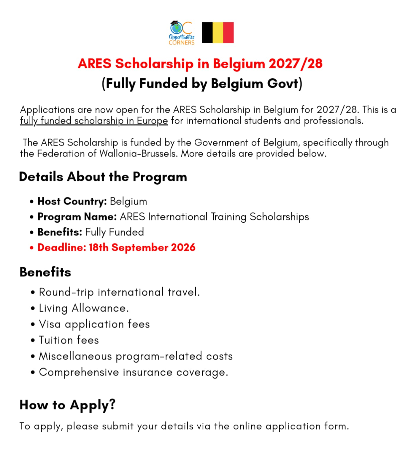 ARES Scholarship in Belgium 2027/28 (Fully Funded)