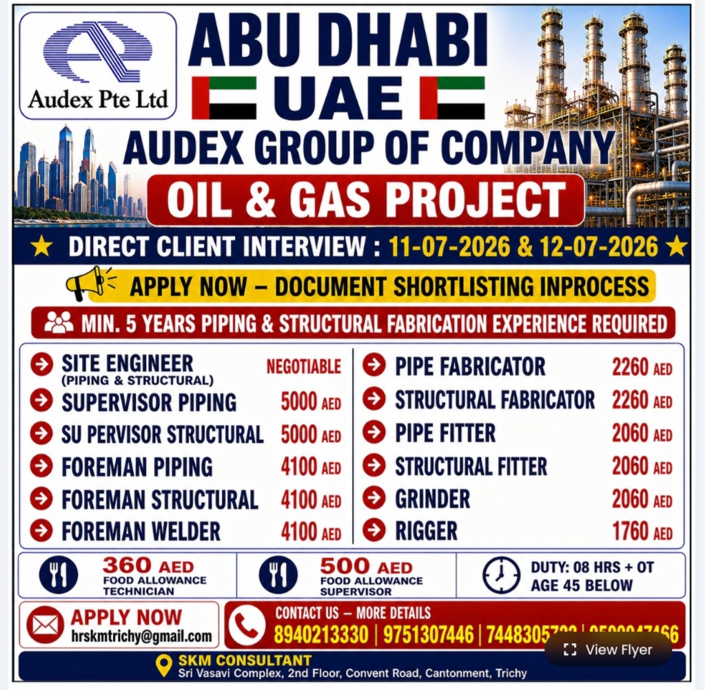 AUDEX GROUP OF COMPANY IS HIRING FOR ABU DHABI