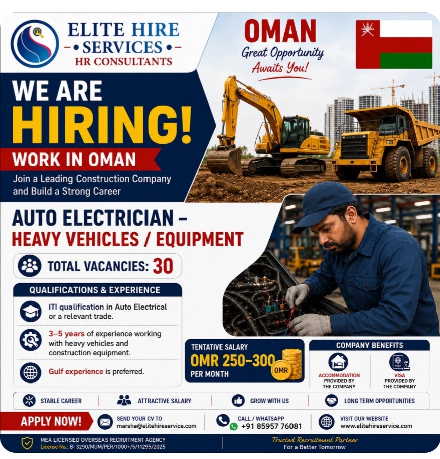 Auto Electrician - Heavy Vehicles / Equipment Requirement for Oman