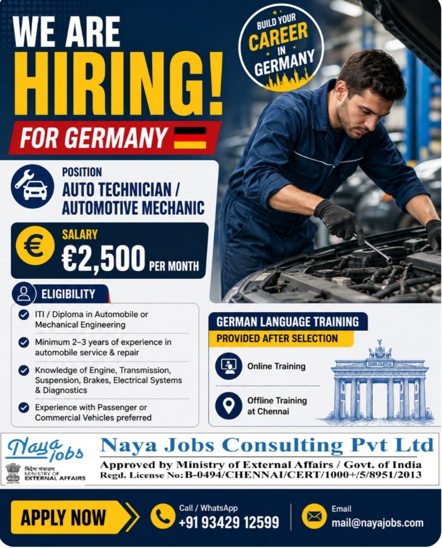 AUTO TECHNICIAN REQUIREMENT FOR GERMANY