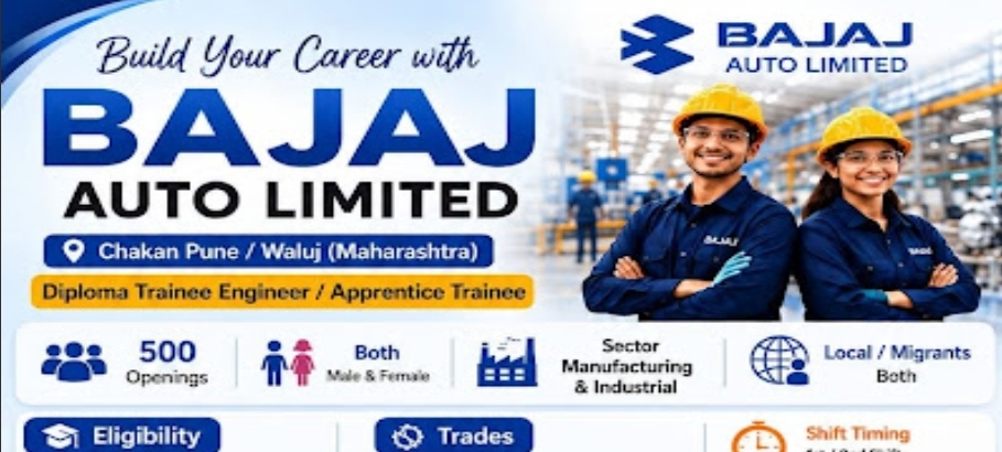 Bajaj Auto Recruitment 2026 : 500 Vacancies for Diploma Trainee