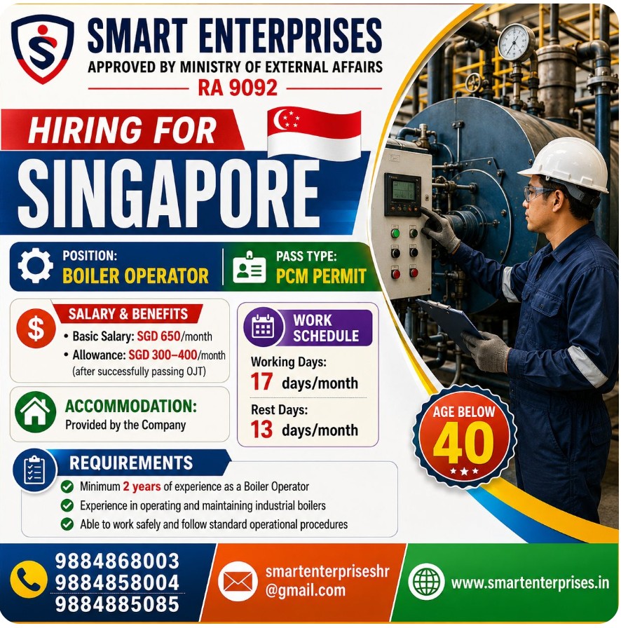 Boiler Operator recruitment for Singapore