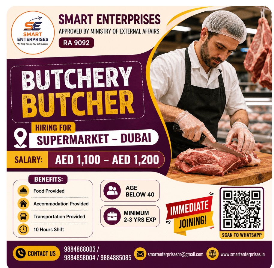 BUTCHERY BUTCHER REQUIRED FOR SUPERMARKET IN DUBAI