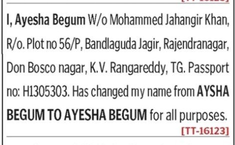 CHANGE OF NAME