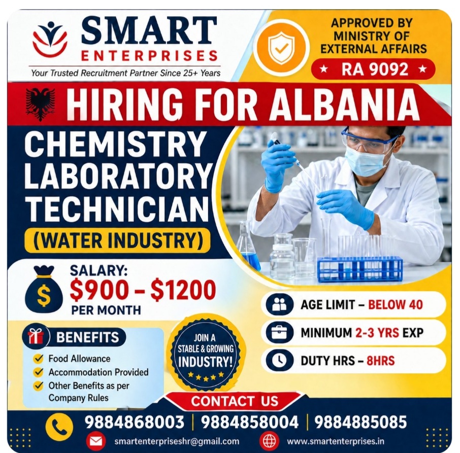 Chemistry Laboratory Technician Requiredat (Water Industry)