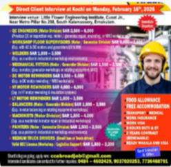 Client Interview at Kochi on 16th February, 2026 for Saudi Arabia