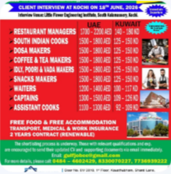 Client Interview at Kochi on 18th June, 2026 for NESTO GROUP, UAE AND KUWAIT