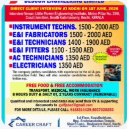 Client Interview at Kochi on 1st June, 2026 for DESCON ENGINEERING LIMITED, UAE