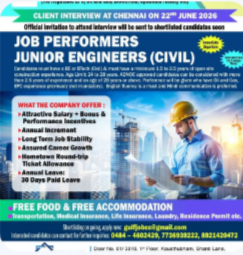 Client Interview in Chennai on 22nd June, 2026 for Galfar Engineering, UAE