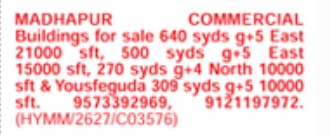COMMERCIAL BUILDING FOR SALE AT MADHAPUR