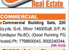 COMMERCIAL BUILDING FOR SALE IN KONDAPUR