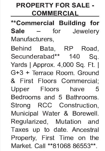 COMMERCIAL BUILDING FOR SALE IN SECUNDERABAD