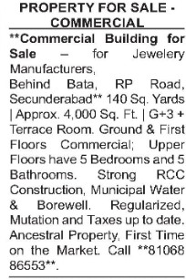 COMMERCIAL BUILDING FOR SALE IN SECUNDERABAD