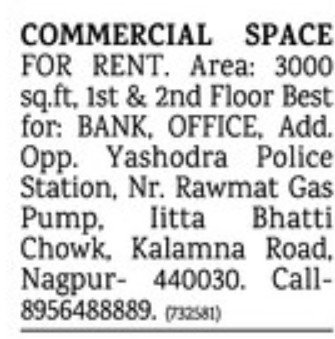 COMMERCIAL SPACE FOR RENT IN KALAMNA ROAD